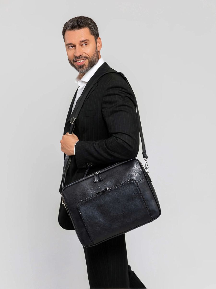 Деловая сумка Dr. Koffer из натуральной кожи черная