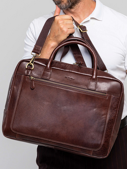 Деловая сумка Dr.Koffer из натуральной кожи темно-коричневая