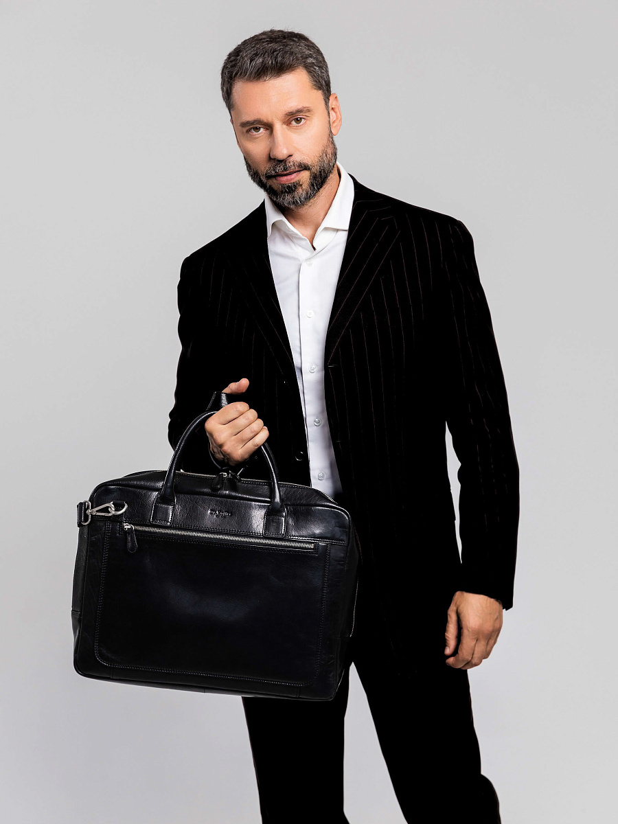 Деловая сумка Dr. Koffer из натуральной кожи черная