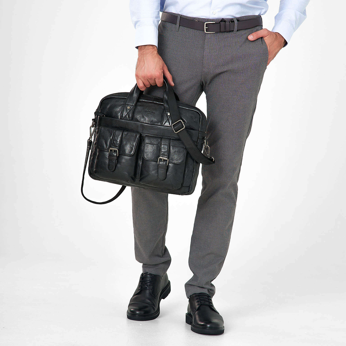 Деловая сумка Dr.Koffer из натуральной кожи черная