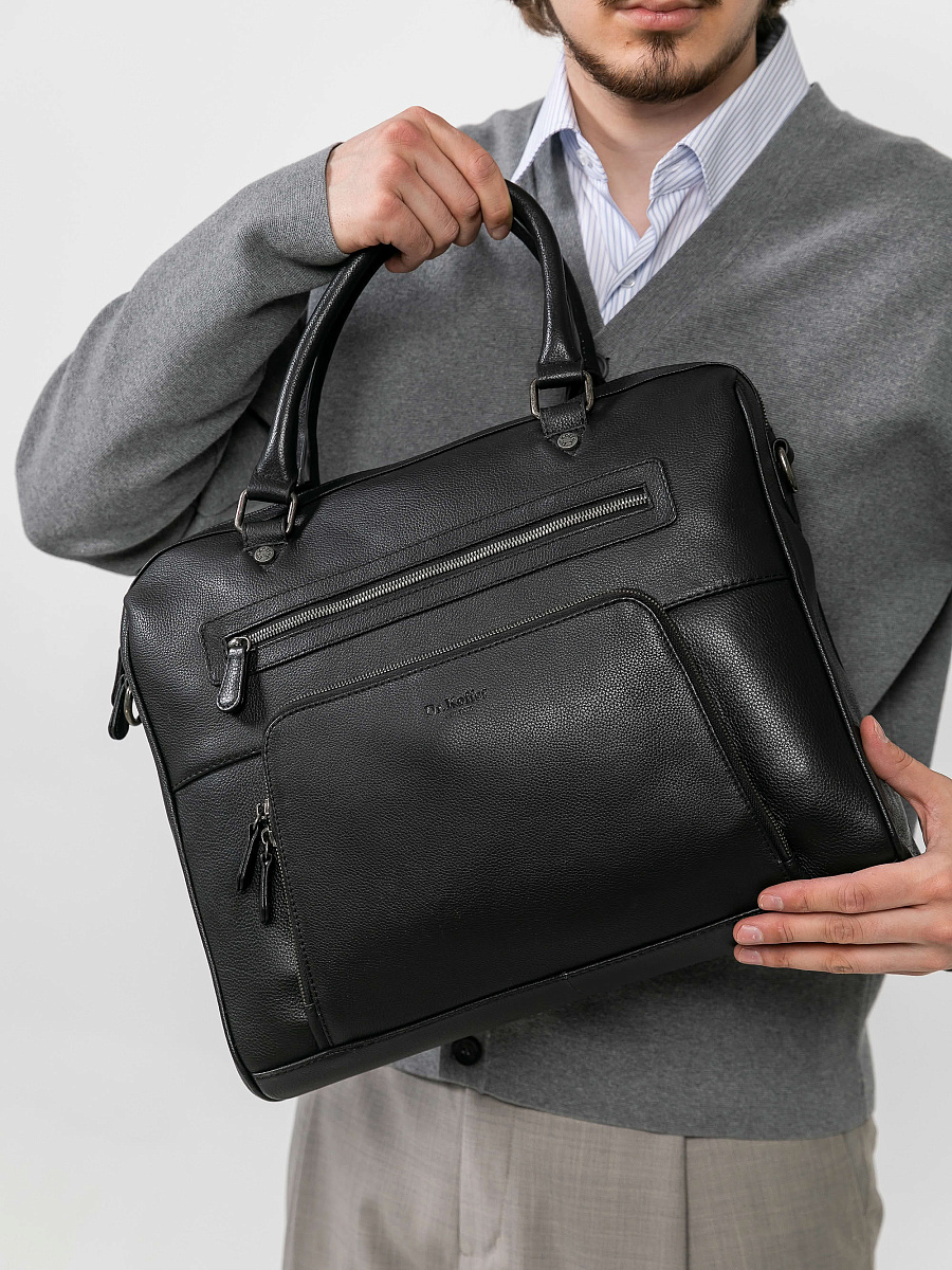 Деловая сумка Dr.Koffer из натуральной кожи черная