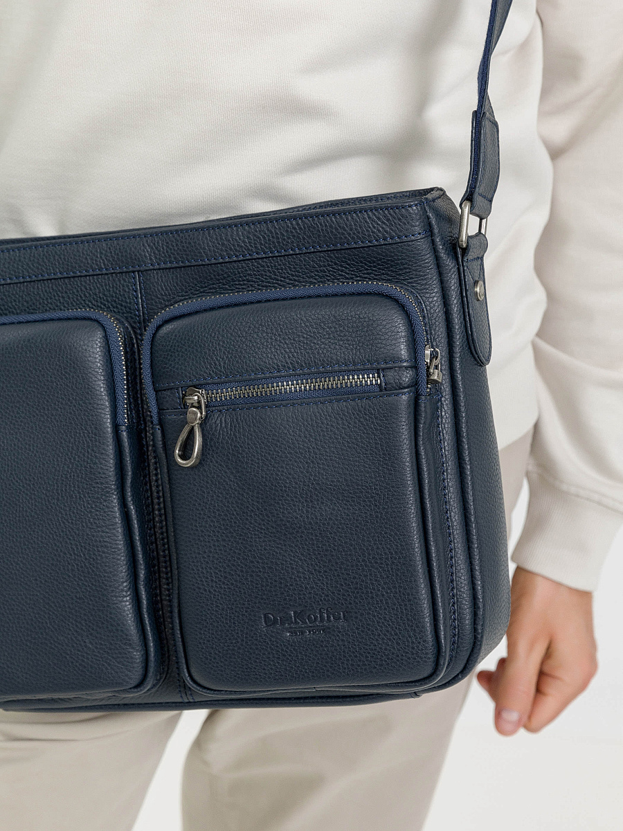 Деловая сумка Dr.Koffer из натуральной кожи синяя