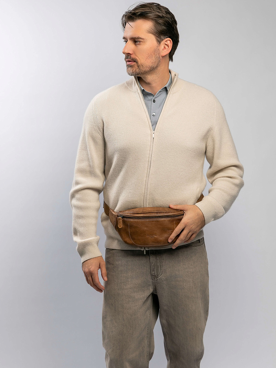 Сумка на пояс Dr. Koffer из натуральной кожи коричневая