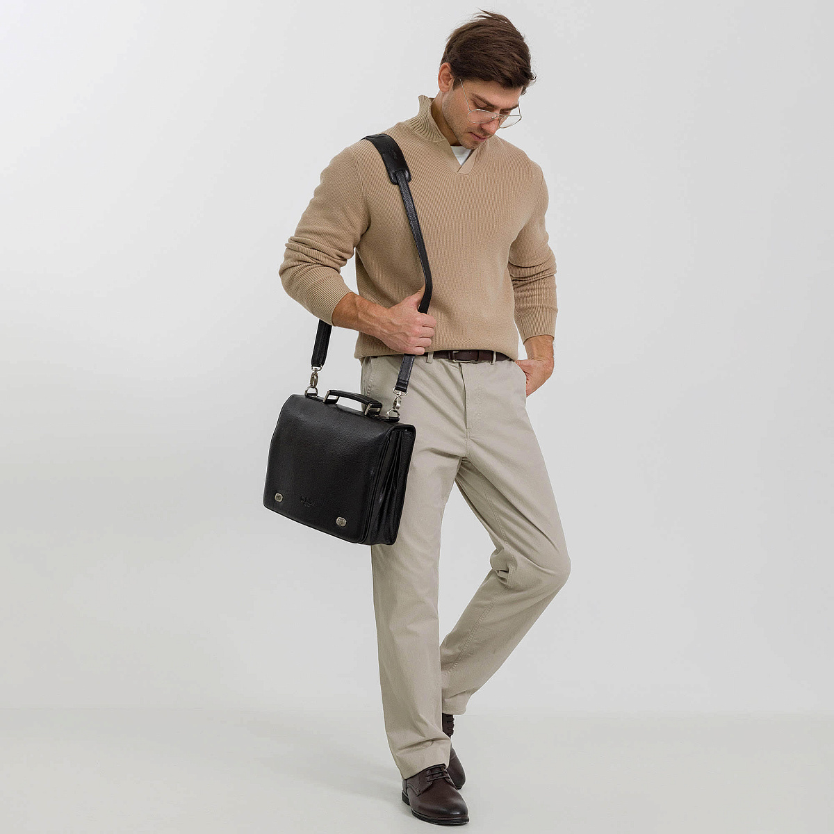 Портфель Dr.Koffer из натуральной кожи черный