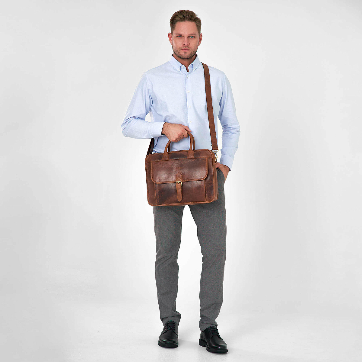 Деловая сумка Dr.Koffer из натуральной кожи коричневая