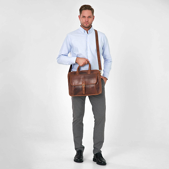 Деловая сумка Dr.Koffer из натуральной кожи коричневая