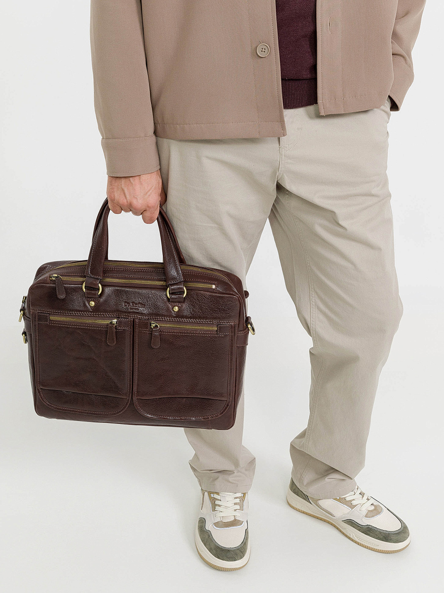 Деловая сумка Dr.Koffer из натуральной кожи темно-коричневая