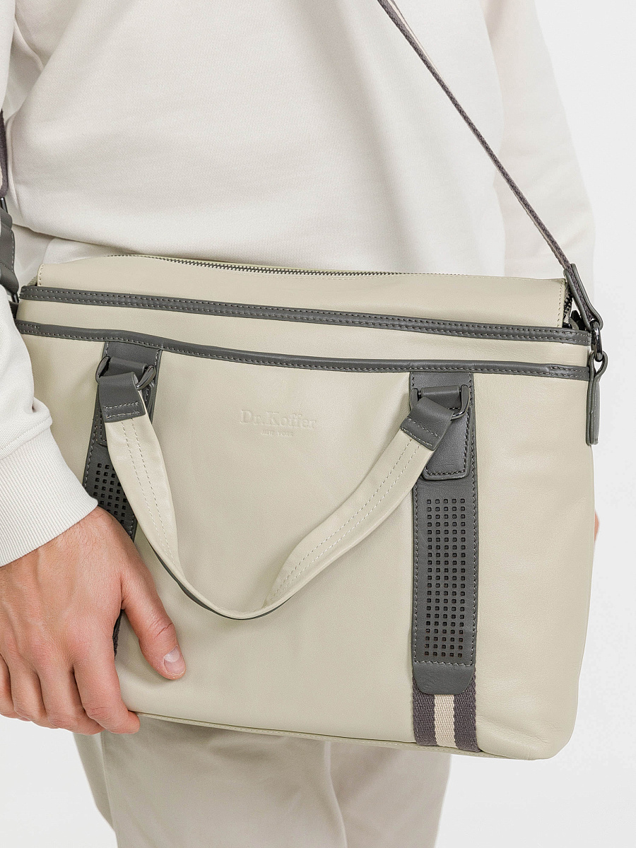 Деловая сумка Dr.Koffer из натуральной кожи бежевая