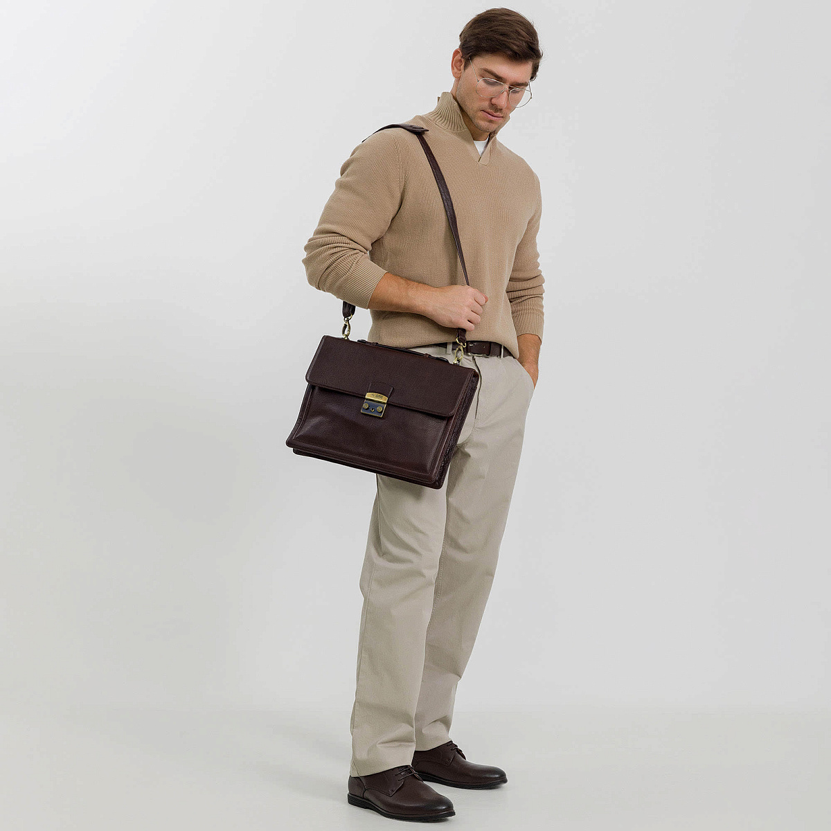 Портфель Dr.Koffer из натуральной кожи темно-коричневый