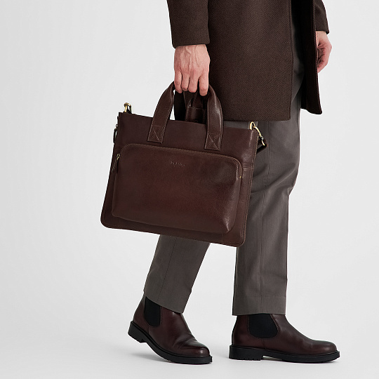 Деловая сумка Dr.Koffer из натуральной кожи темно-коричневая