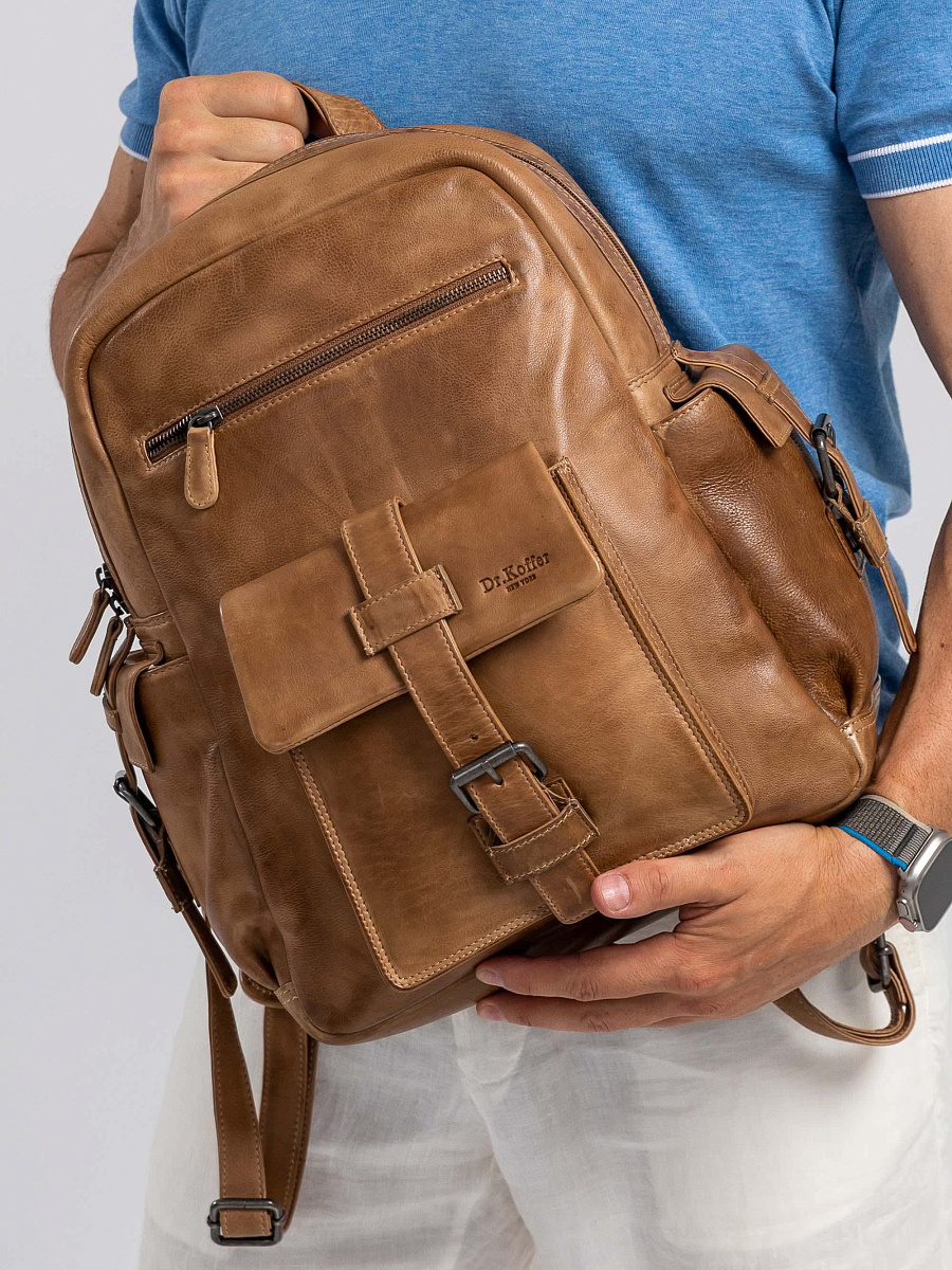 Рюкзак Dr.Koffer из натуральной кожи бежевый