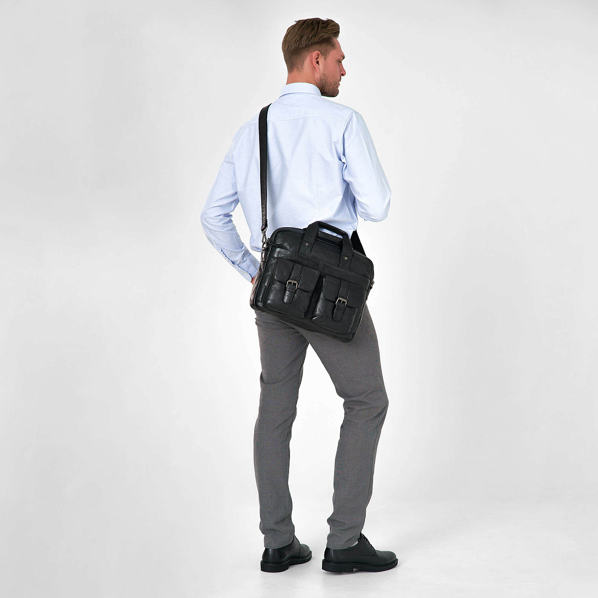 Деловая сумка Dr.Koffer из натуральной кожи черная