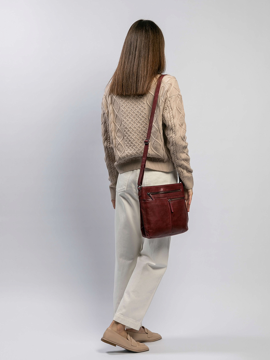 Сумка через плечо Dr.Koffer из натуральной кожи бордовая