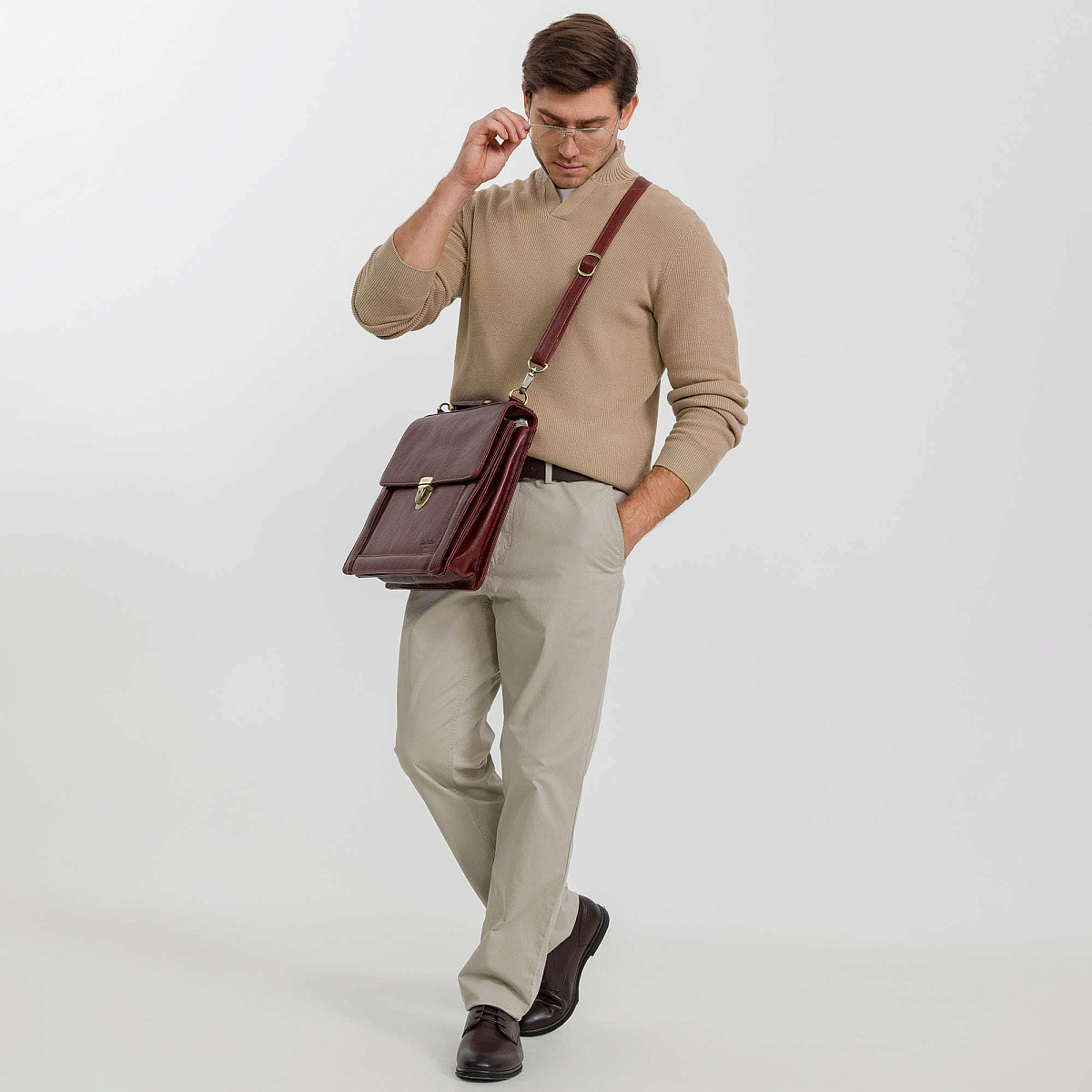 Портфель Dr.Koffer из натуральной кожи светло-коричневый