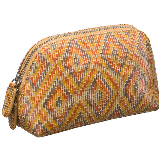 Косметичка Dr.Koffer из натуральной кожи желтая с орнаментом