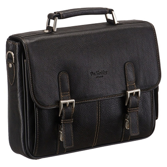 Классический портфель с хорошей эргономикой и накладным карманом для мобильного телефона (черного цвета) Dr.Koffer B393170-02-04