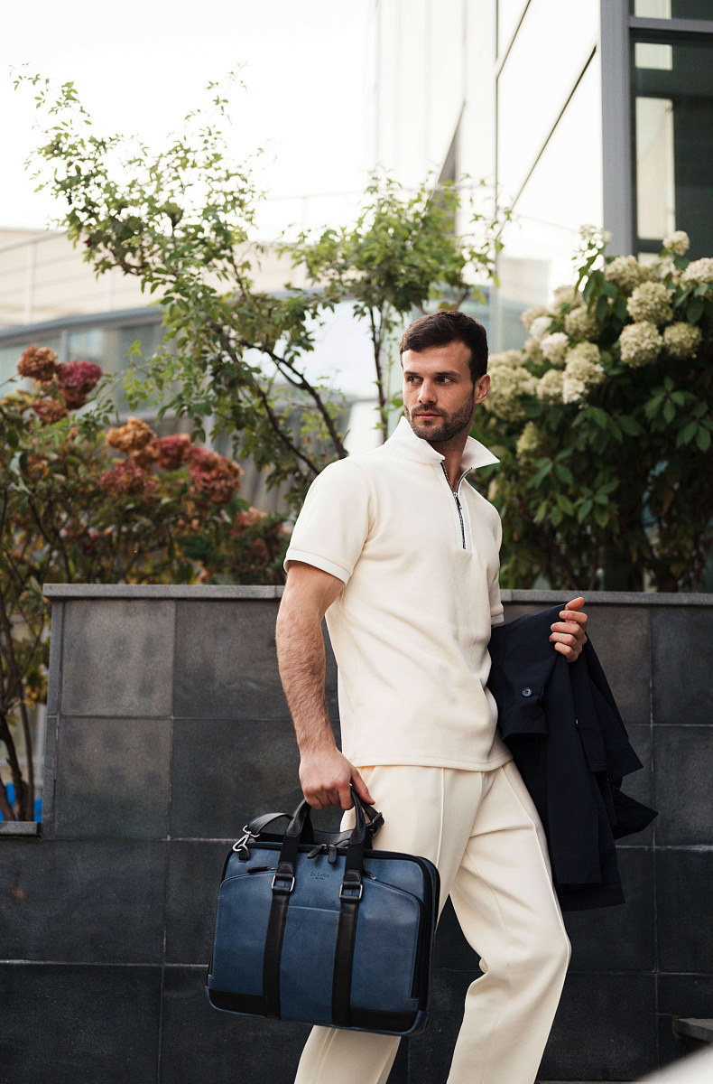 Деловая сумка Dr.Koffer из натуральной кожи синяя