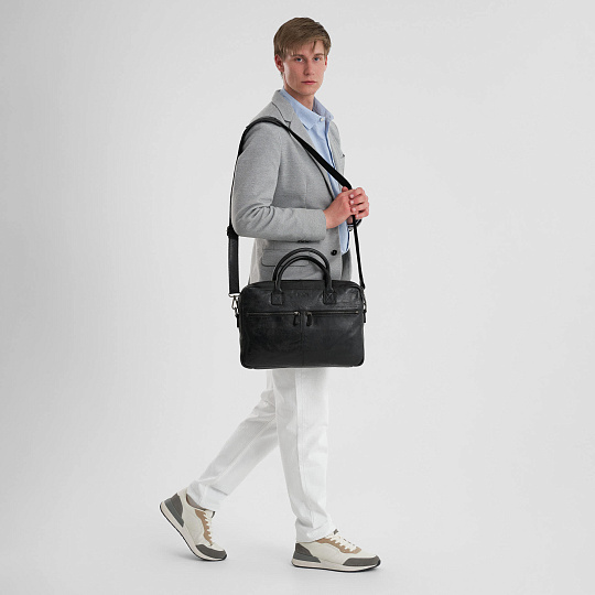 Деловая сумка Dr.Koffer из натуральной кожи черная