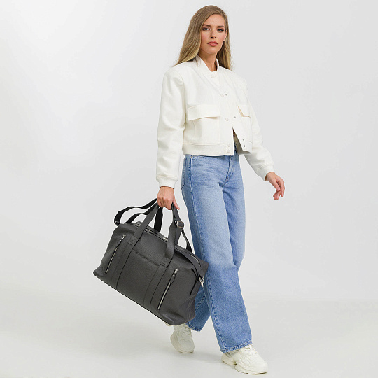 Сумка дорожная Dr.Koffer из натуральной кожи серая