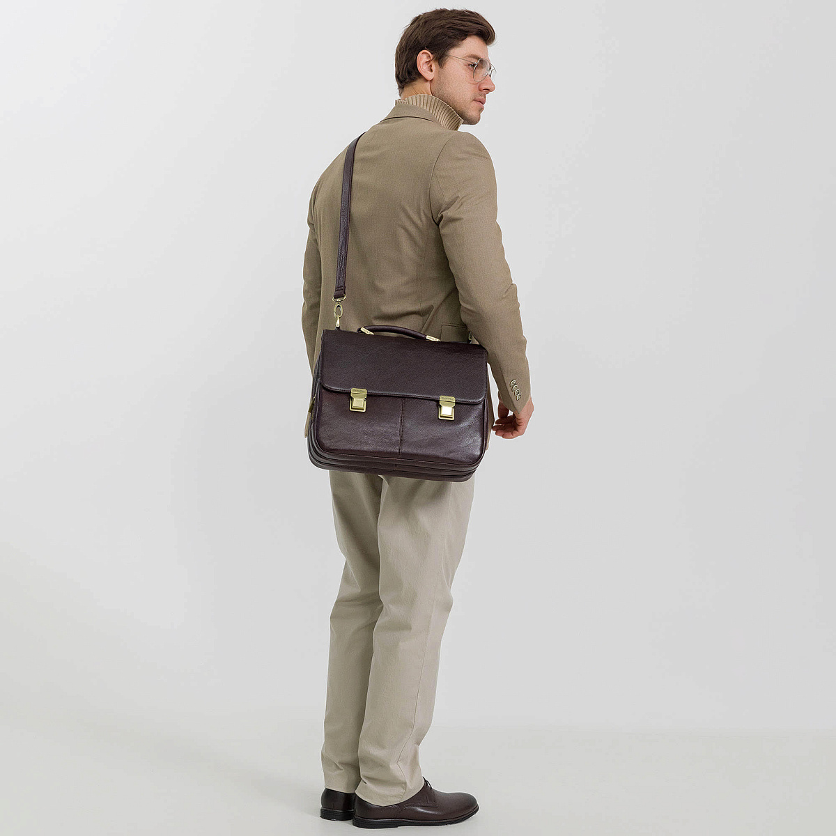 Портфель Dr.Koffer из натуральной кожи темно-коричневый