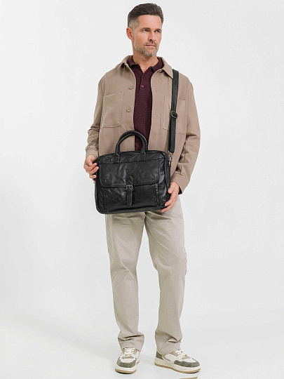 Деловая сумка Dr.Koffer из натуральной кожи черная