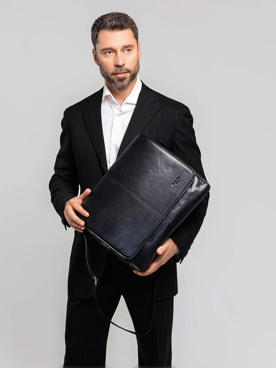 Деловая сумка Dr.Koffer из натуральной кожи черная