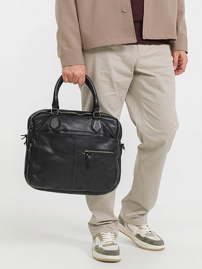 Деловая сумка Dr.Koffer из натуральной кожи черная