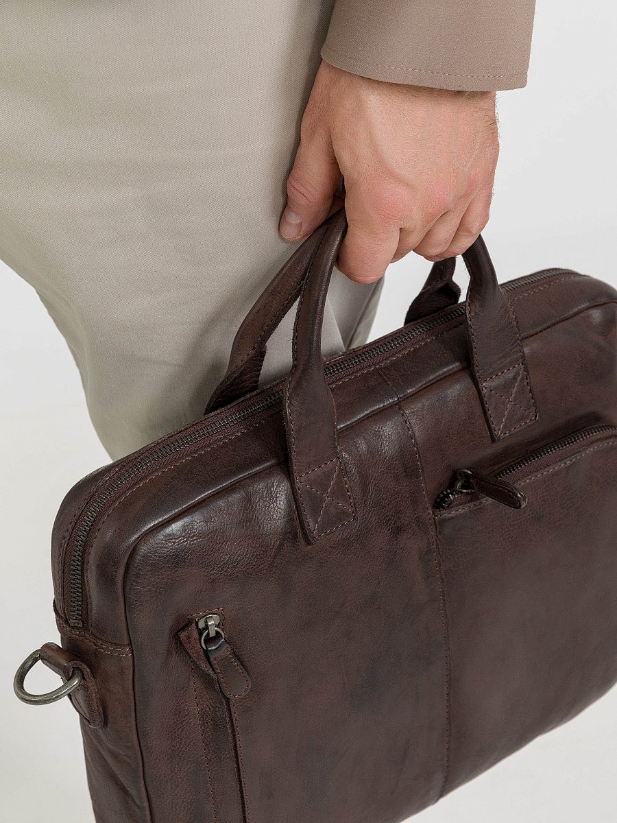 Деловая сумка Dr.Koffer из натуральной кожи темно-коричневая