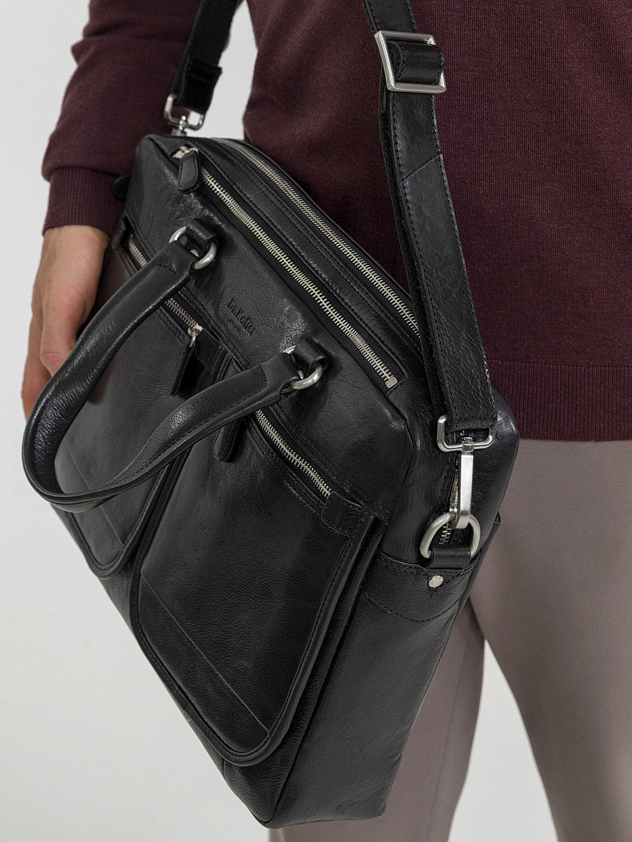 Деловая сумка Dr.Koffer из натуральной кожи черная