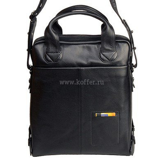 Сумка мужская из гладкой черной кожи с короткими ручками и плечевым ремнем Dr.Koffer B402316-41-04