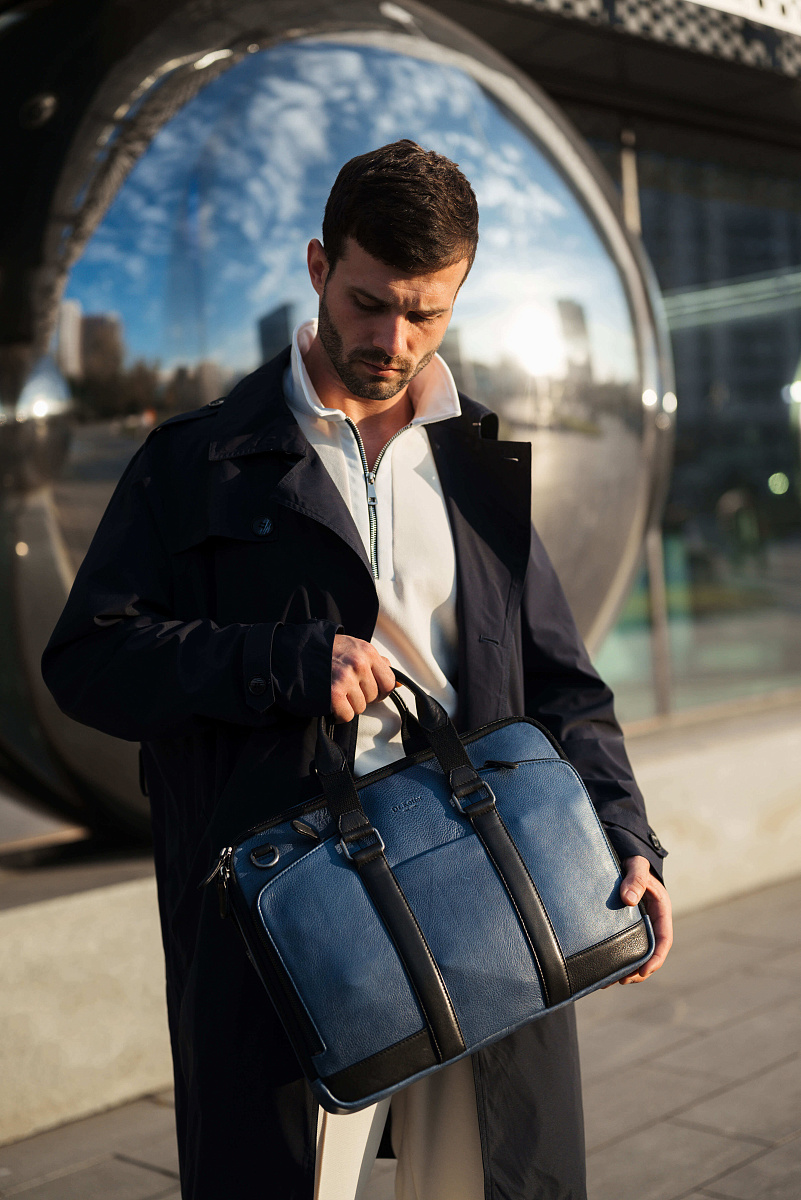 Деловая сумка Dr.Koffer из натуральной кожи синяя