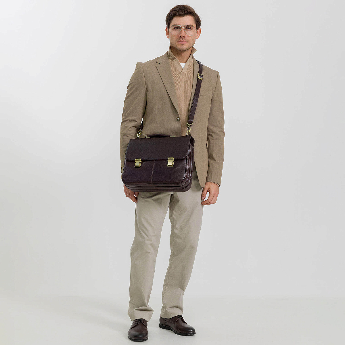 Портфель Dr.Koffer из натуральной кожи темно-коричневый