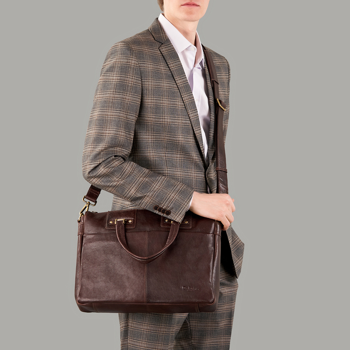 Деловая сумка Dr.Koffer из натуральной кожи темно-коричневая