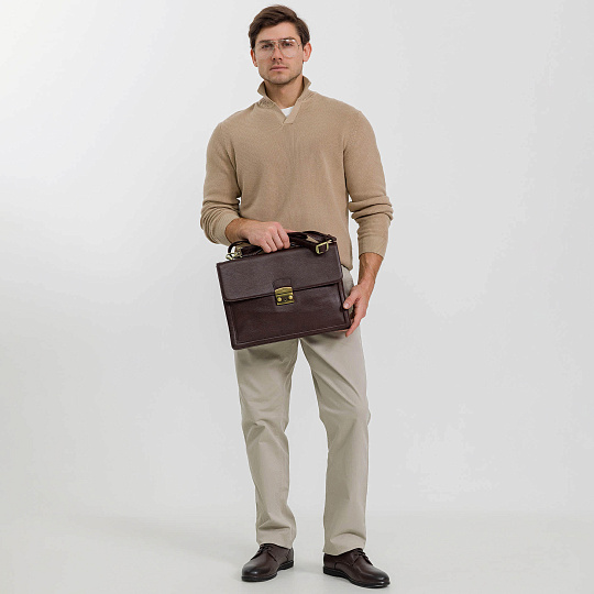 Портфель Dr.Koffer из натуральной кожи темно-коричневый