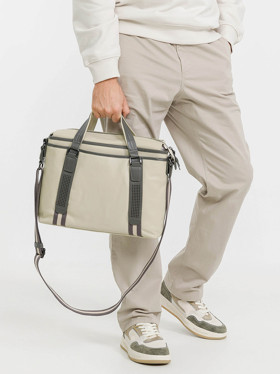 Деловая сумка Dr.Koffer из натуральной кожи бежевая