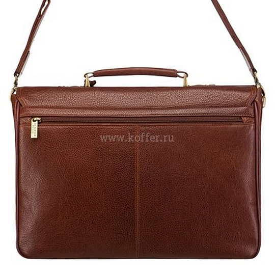 Вместительный мужской портфель вытянутой формы с плечевым ремнем на карабинах (коричневого цвета) Dr.Koffer B284320-02-05