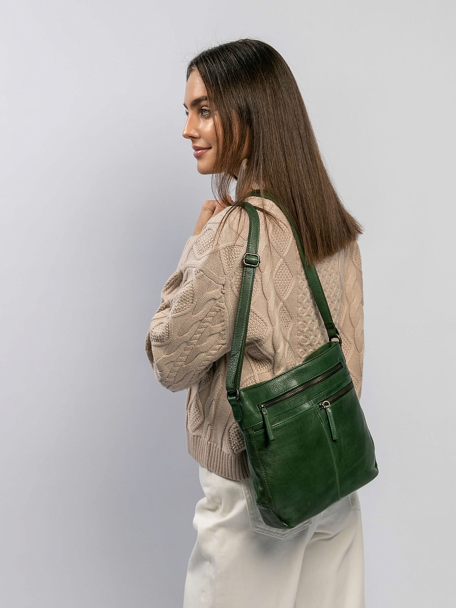 Сумка через плечо Dr.Koffer из натуральной кожи зеленая