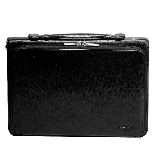 Папка на молнии из зернистой черной кожи с ручкой и плечевым ремнем Dr.Koffer G284310-02-04