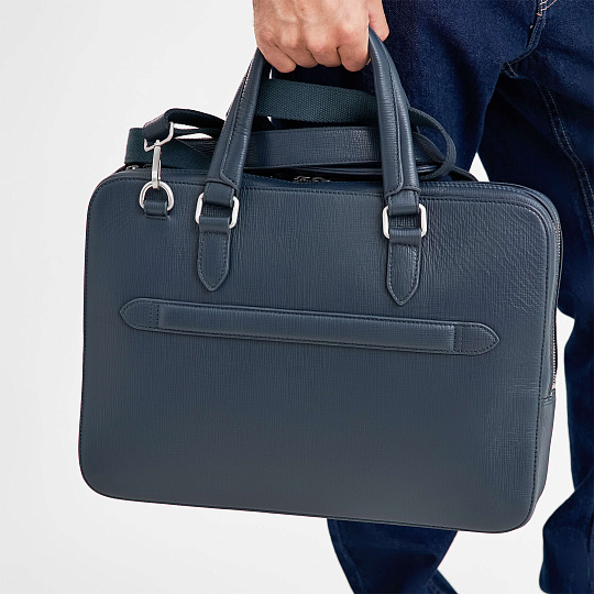 Деловая сумка Dr.Koffer из натуральной кожи синяя