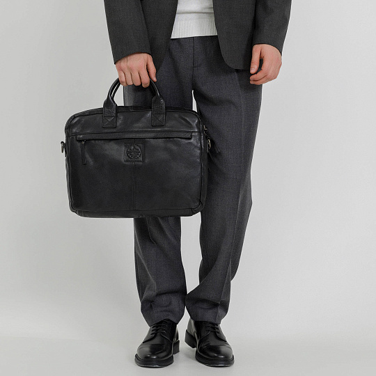 Деловая сумка Dr.Koffer из натуральной кожи черная