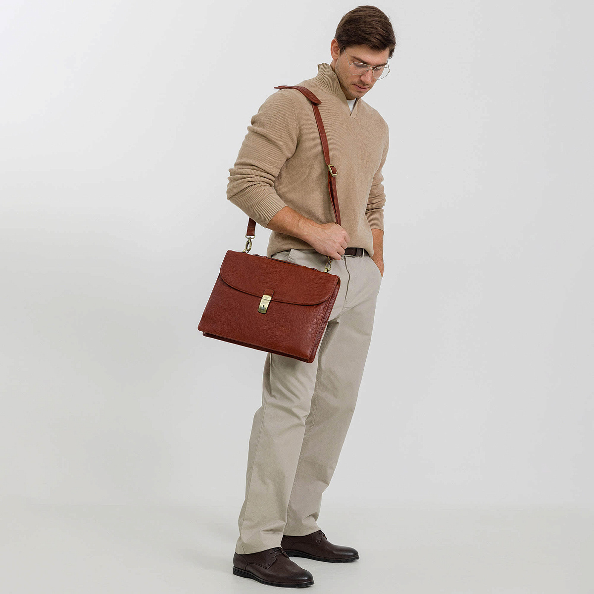 Портфель Dr.Koffer из натуральной кожи светло-коричневый