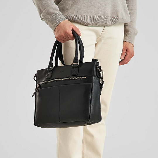 Деловая сумка Dr.Koffer из натуральной кожи черная