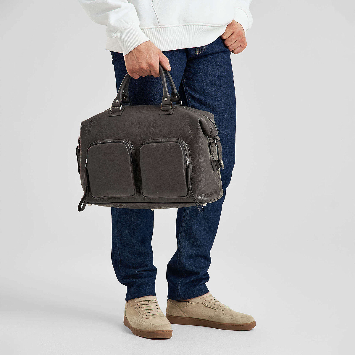 Сумка дорожная Dr.Koffer из натуральной кожи серая