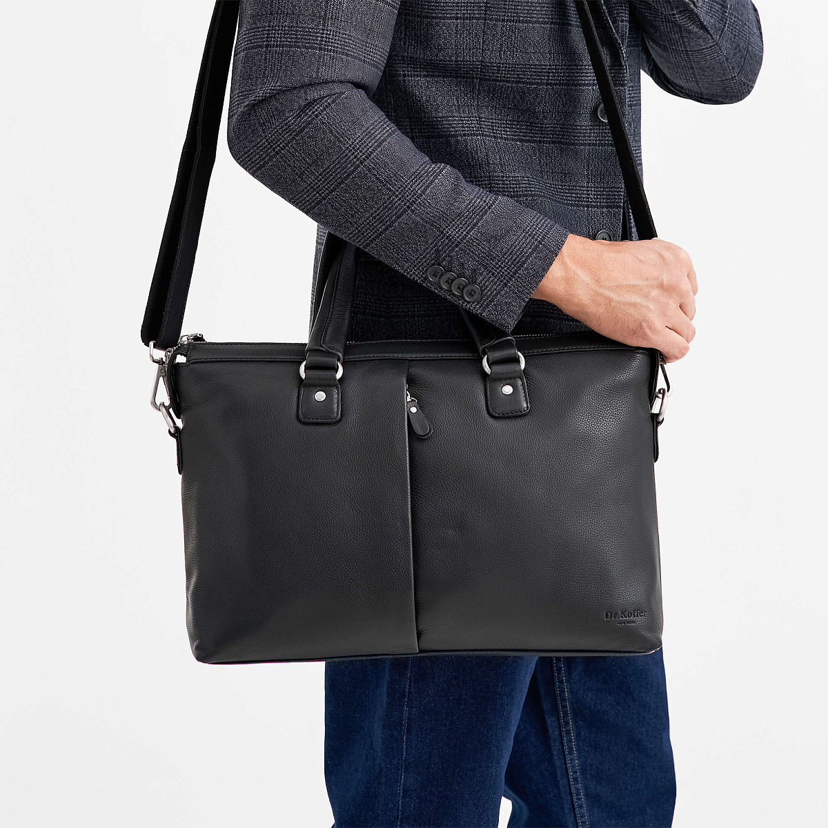 Деловая сумка Dr.Koffer из натуральной кожи черная