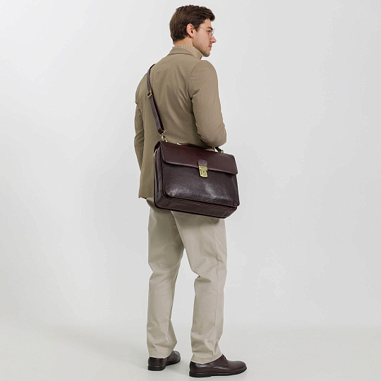 Портфель Dr.Koffer из натуральной кожи темно-коричневый