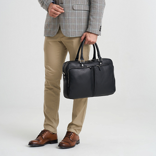 Деловая сумка Dr.Koffer из натуральной кожи черная