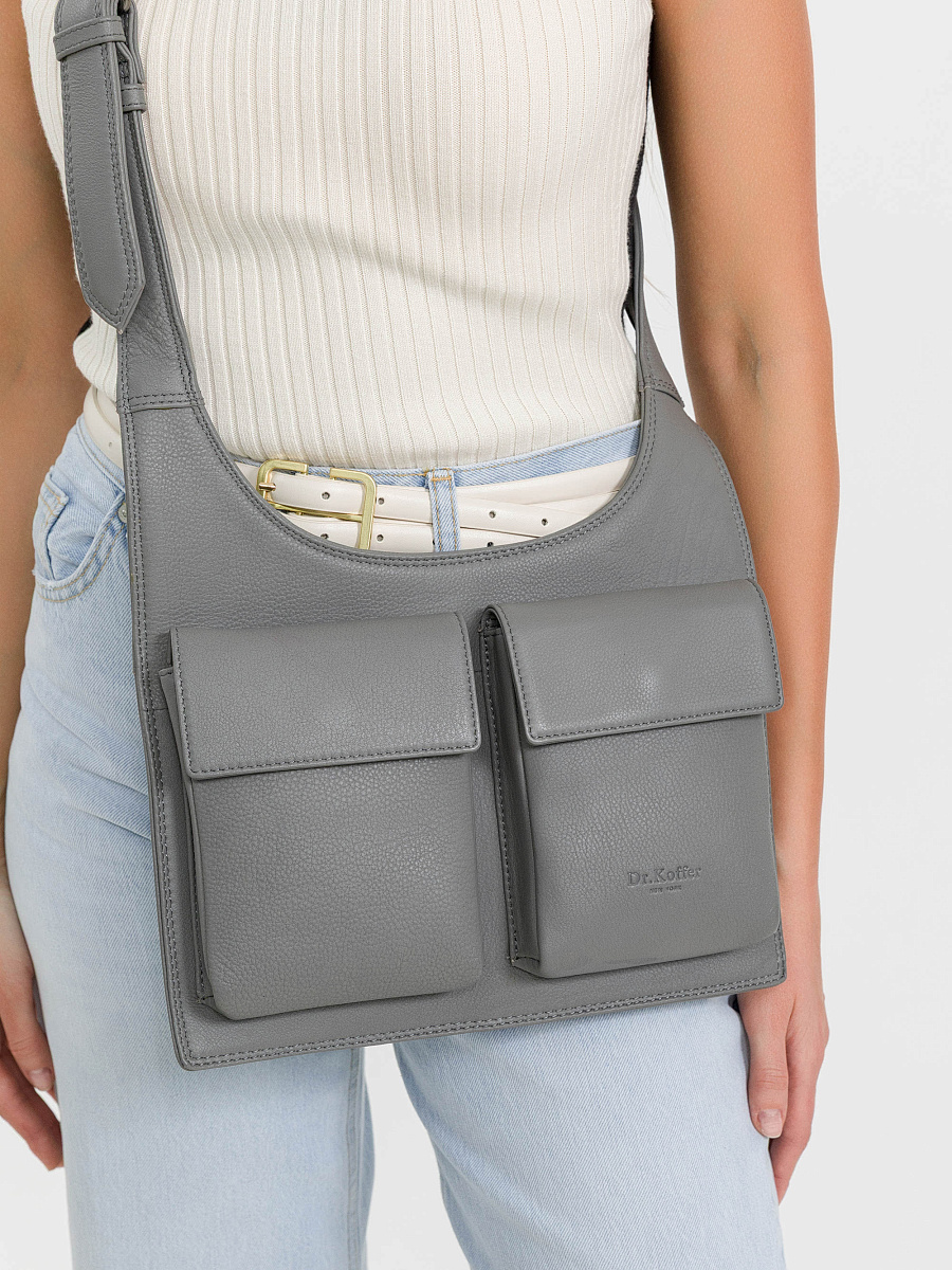 Сумка через плечо Dr.Koffer из натуральной кожи серая
