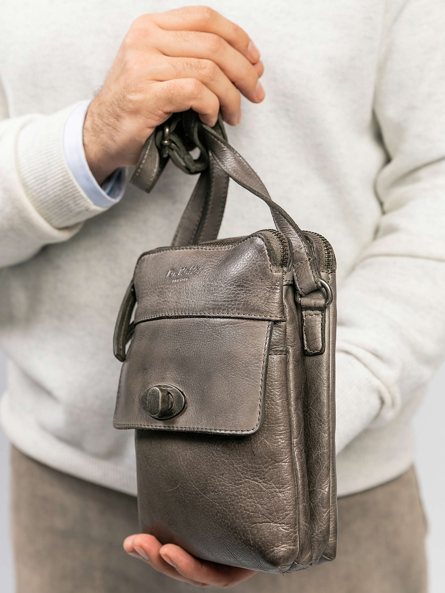 Сумка через плечо Dr.Koffer из натуральной кожи серая