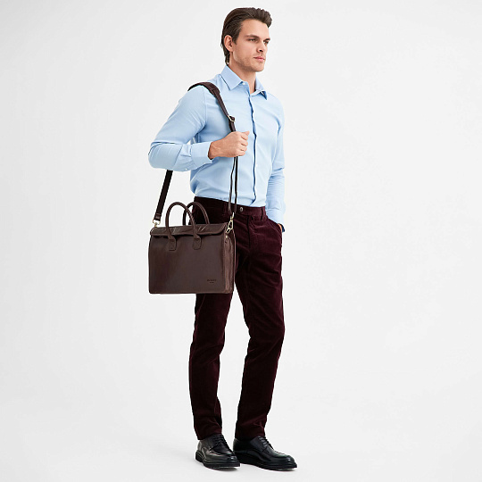 Деловая сумка Dr.Koffer из натуральной кожи темно-коричневая