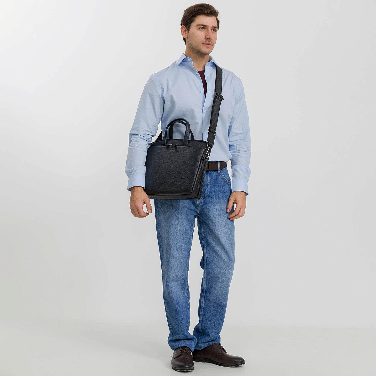 Деловая сумка Dr.Koffer из натуральной кожи черная